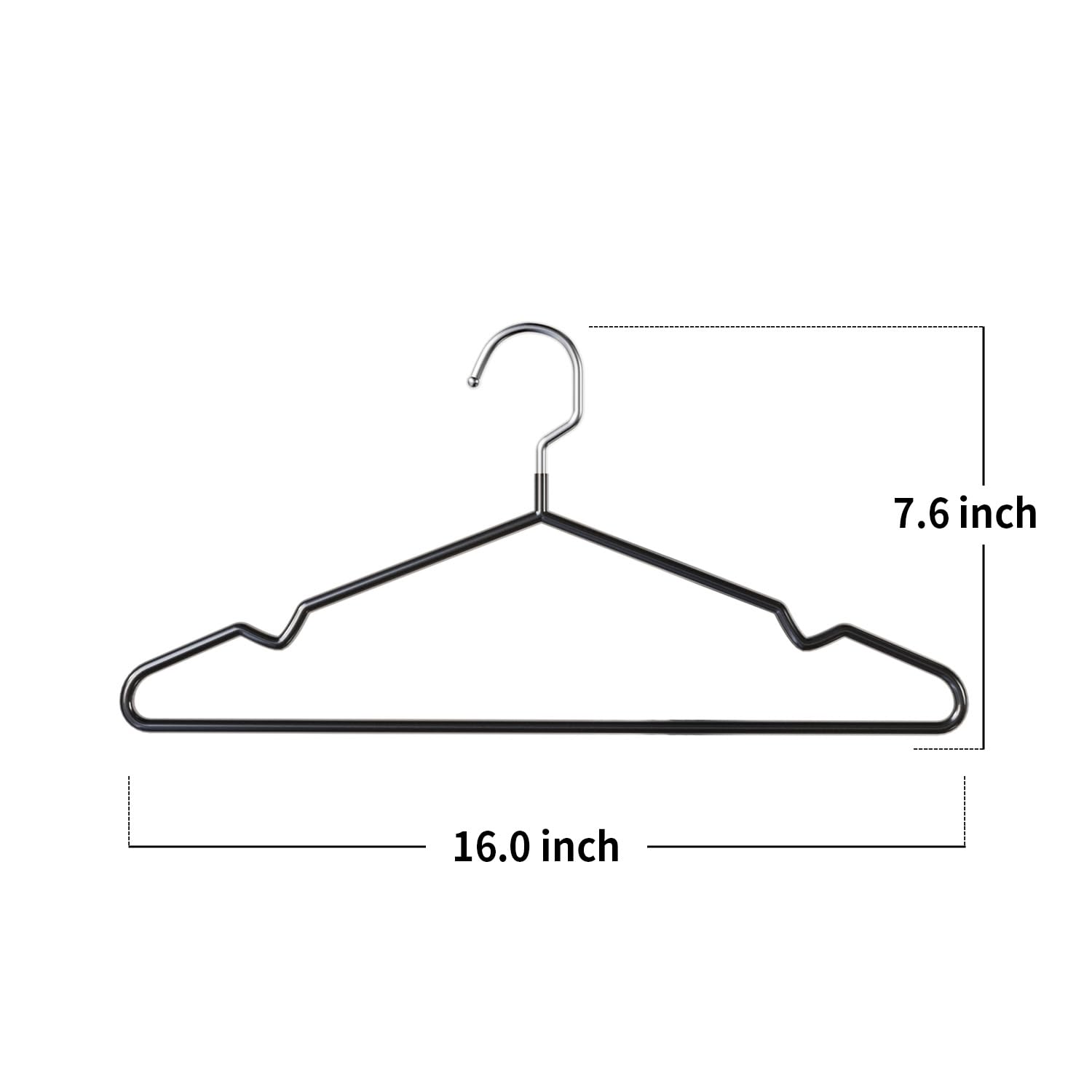 Kabudar Metal Hangers Non-Slip Suit Coat Hangers Chrome and Black Friction, Metal Clothes Hanger with Rubber Coating, 16 Inches Wide, Set of 20 (Black)