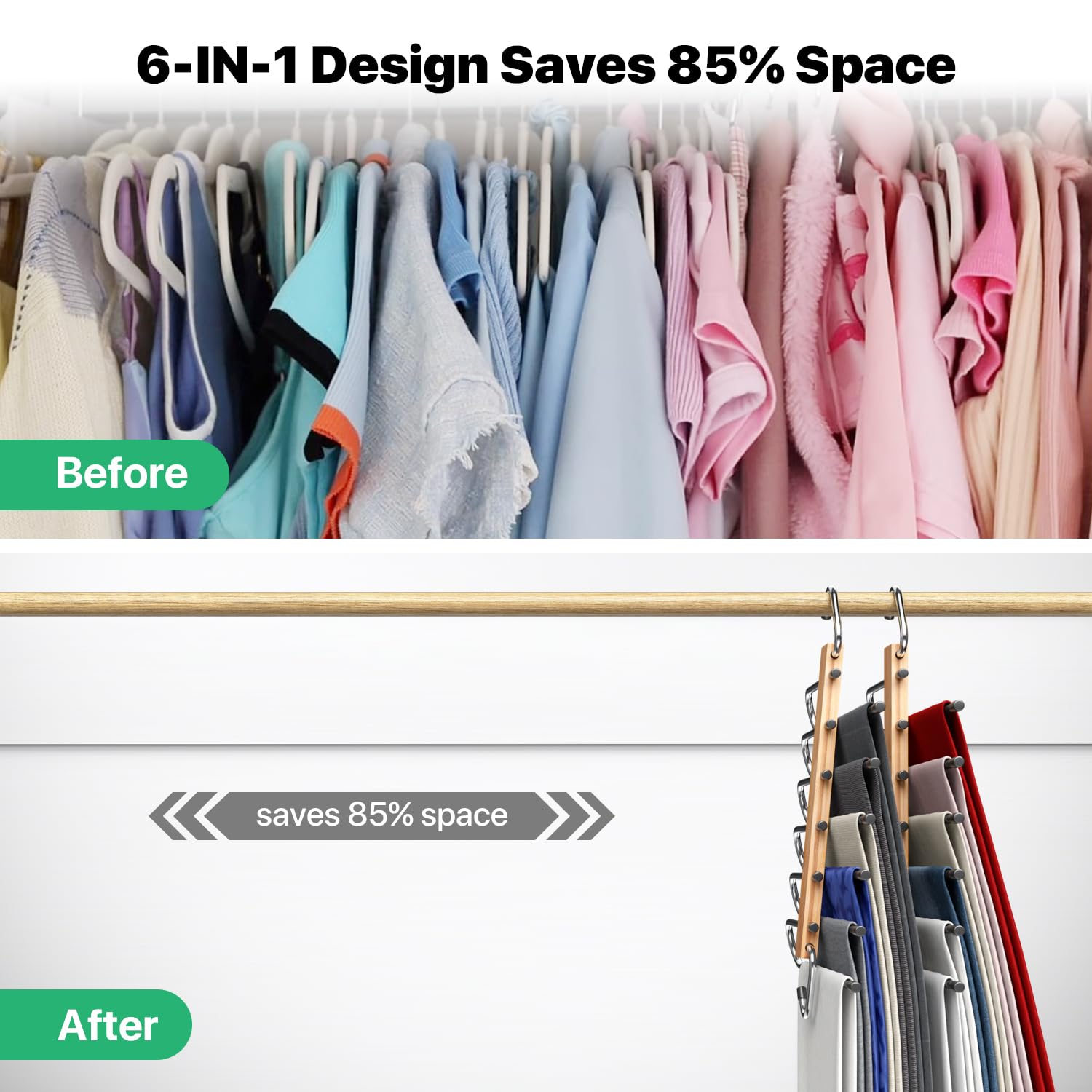 Pants Hangers,2 Pack Stainless Steel 6 Layers Magic Pants Hanger Rack Trousers Hanger Space Saving Non-Slip Closet Storage Organizer