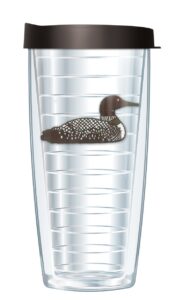 signature tumblers loon emblem on clear 16 ounce double-walled travel tumbler mug with black easy sip lid