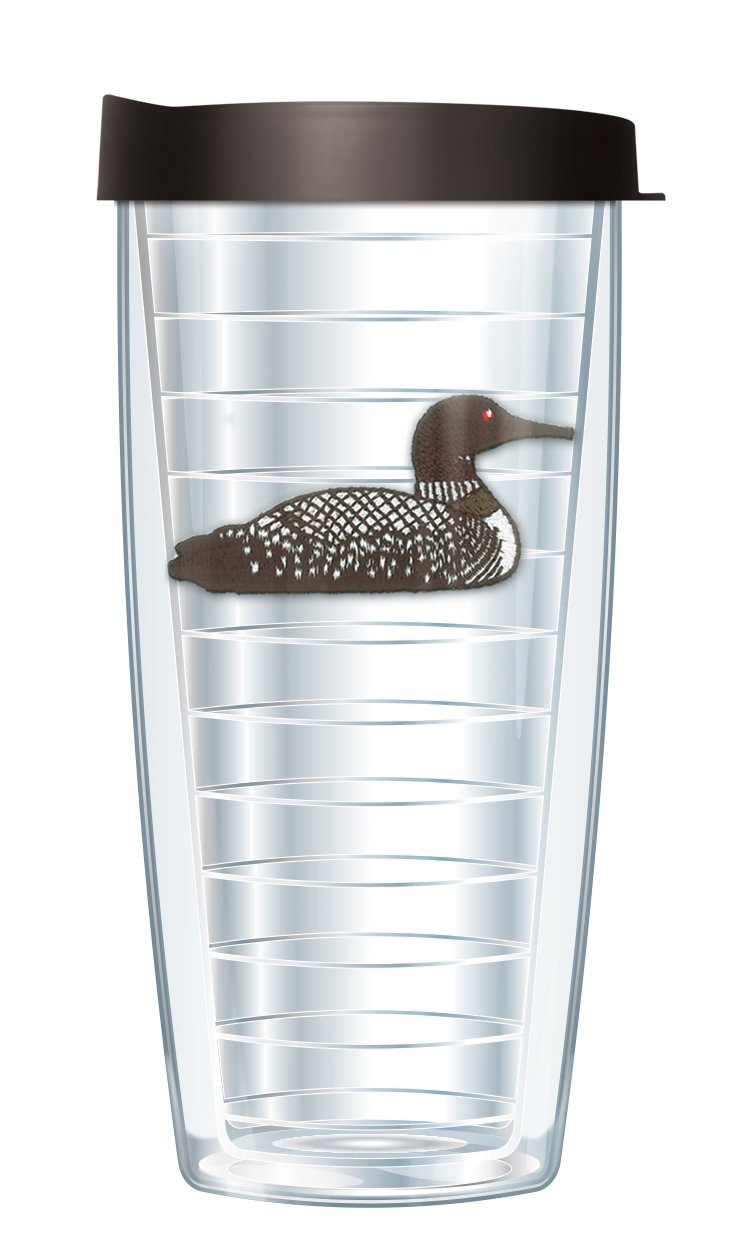 Signature Tumblers Loon Emblem on Clear 16 Ounce Double-Walled Travel Tumbler Mug with Black Easy Sip Lid