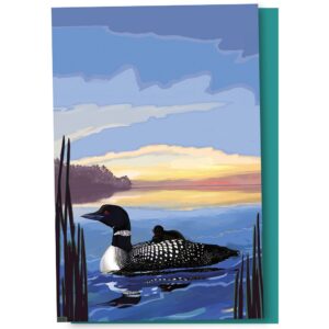 tree-free greetings econotes 12 count loon lake all occasion notecard set with envelopes, 4 x 6 inches (fs66814)