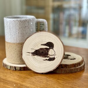 Loon Engraved Wood Coaster - Set of 4 - Perfect Gift for Wedding, Engagement, Anniversary, or Christmas