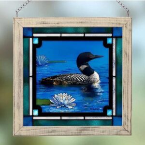 wild wings 5386497328 stained glass art, 9-inch height (northland retreat loon), 9 inches h x 9 inches w