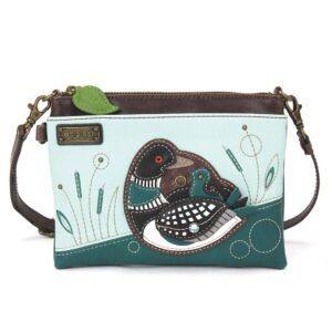 chala mini crossbody/purse with convertible strap stylish, compact, versatile - loon bird - blue