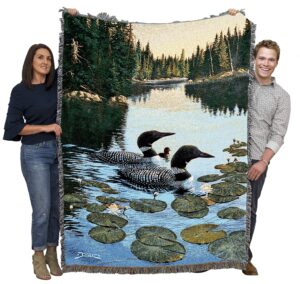 pure country weavers enchanted passage loons blanket by derk hanson - lake lodge cabin gift tapestry throw woven from cotton - made in the usa (72x54)