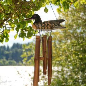 Cohasset Gift & Garden Bamboo Wind Chime for Outside - Hand-Painted Loon Bird - Unique Duck-Themed Wind Chime for Outside - Medium-Sized, Bamboo Wind Chimes Outdoors Unique