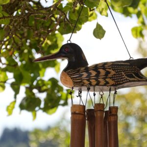 Cohasset Gift & Garden Bamboo Wind Chime for Outside - Hand-Painted Loon Bird - Unique Duck-Themed Wind Chime for Outside - Medium-Sized, Bamboo Wind Chimes Outdoors Unique