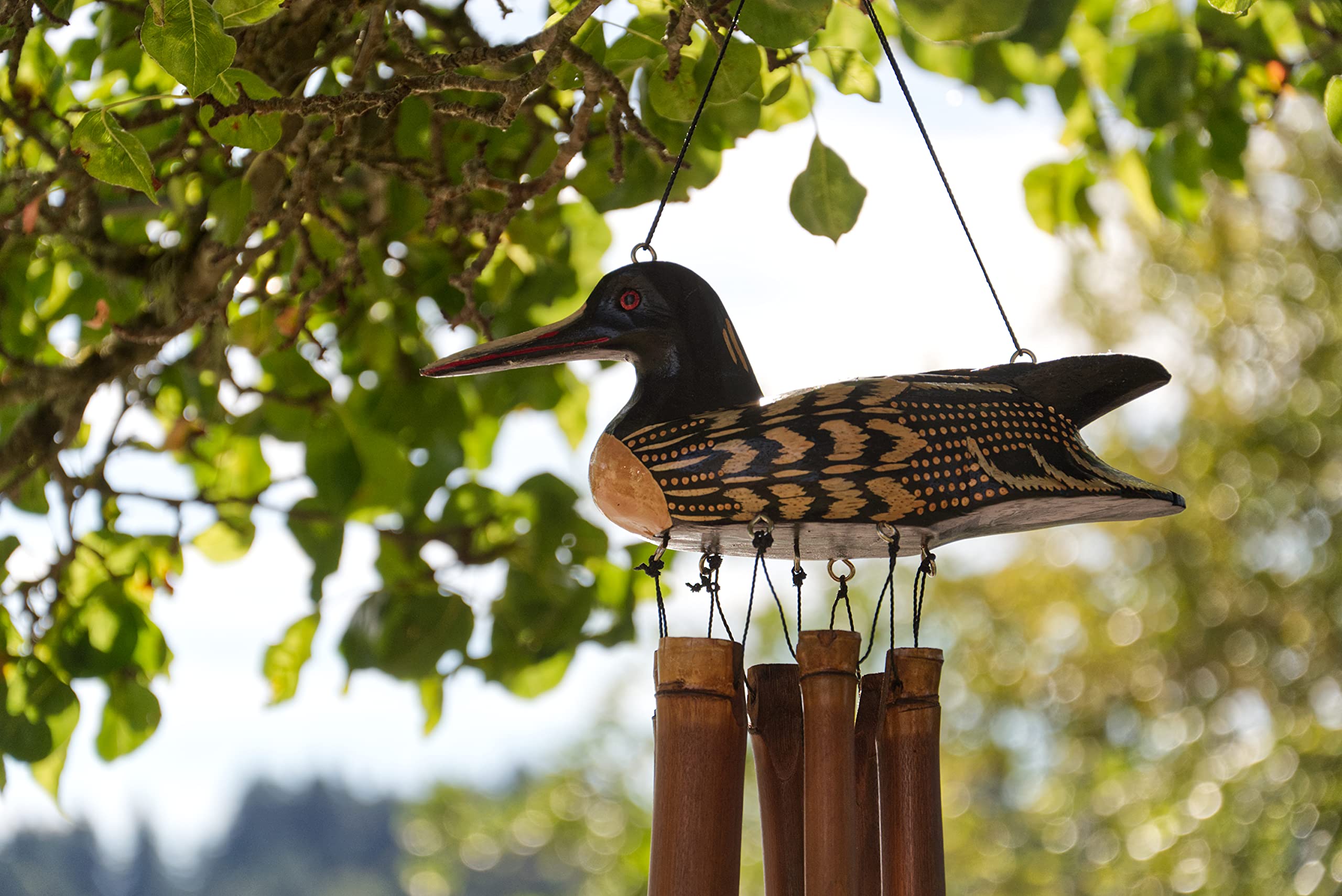 Cohasset Gift & Garden Bamboo Wind Chime for Outside - Hand-Painted Loon Bird - Unique Duck-Themed Wind Chime for Outside - Medium-Sized, Bamboo Wind Chimes Outdoors Unique