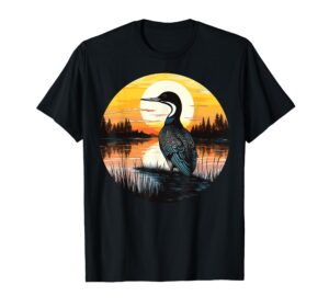 retro vintage common loon sunset common loon bird watching t-shirt