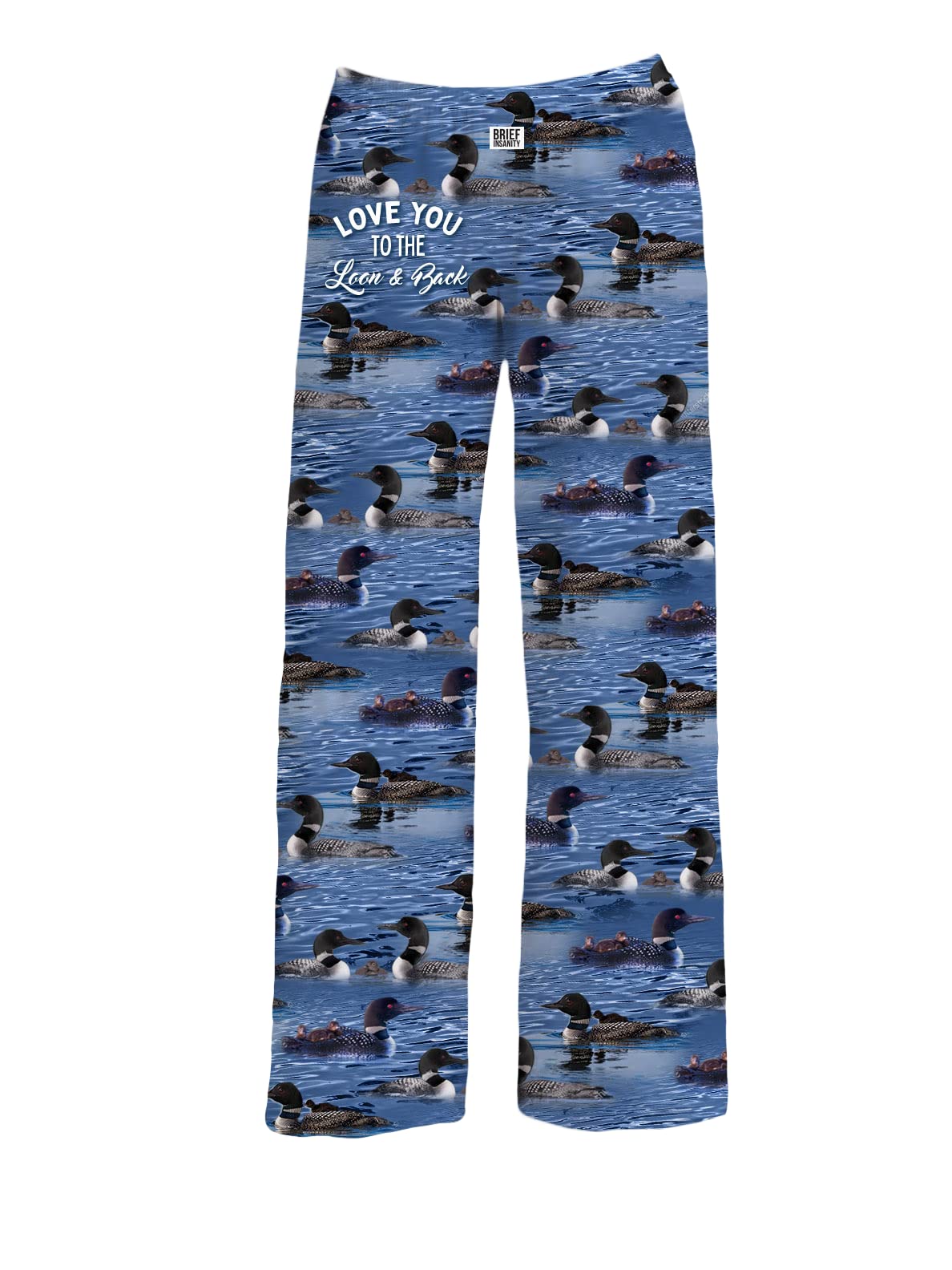 BRIEF INSANITY Lounge Pajamas Pants for Men & Women | Cute Minnesota Graphic Print Bottoms - Soft, Comfy Loungewear Pants (I Love You to the Loon and Back, Small)