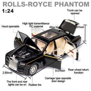 EROCK Exquisite car model 1/24 Rolls-Royce Phantom Model Car,Zinc Alloy Pull Back Toy car with Sound and Light for Kids Boy Girl Gift. (Black)