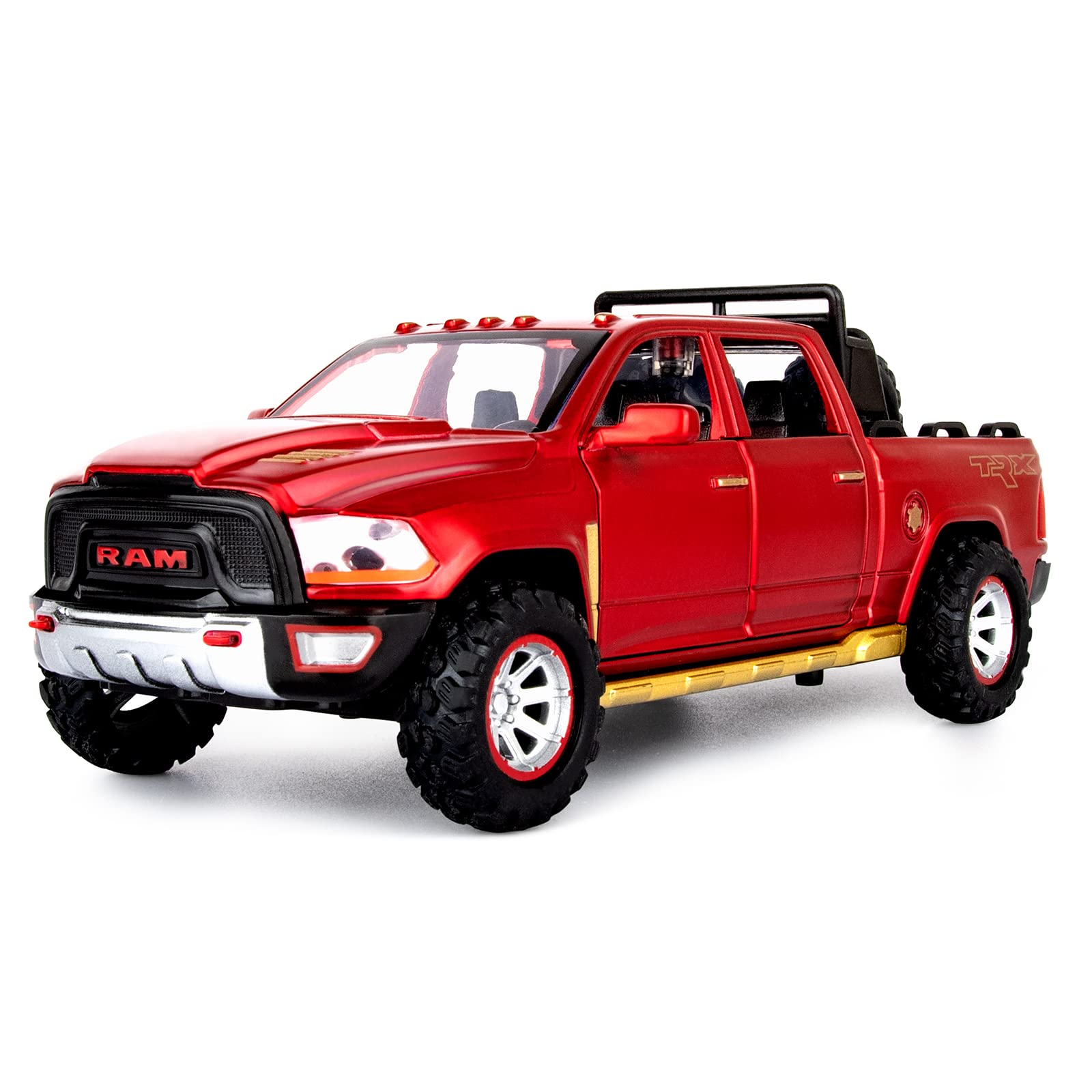 RAM 1500 Pickup Truck Toys for Boy Age 4-7 Diecast Metal Model Trucks Open Door Pull Back Toy Cars with Lights and Sound Gift for Kids 3-8 Years