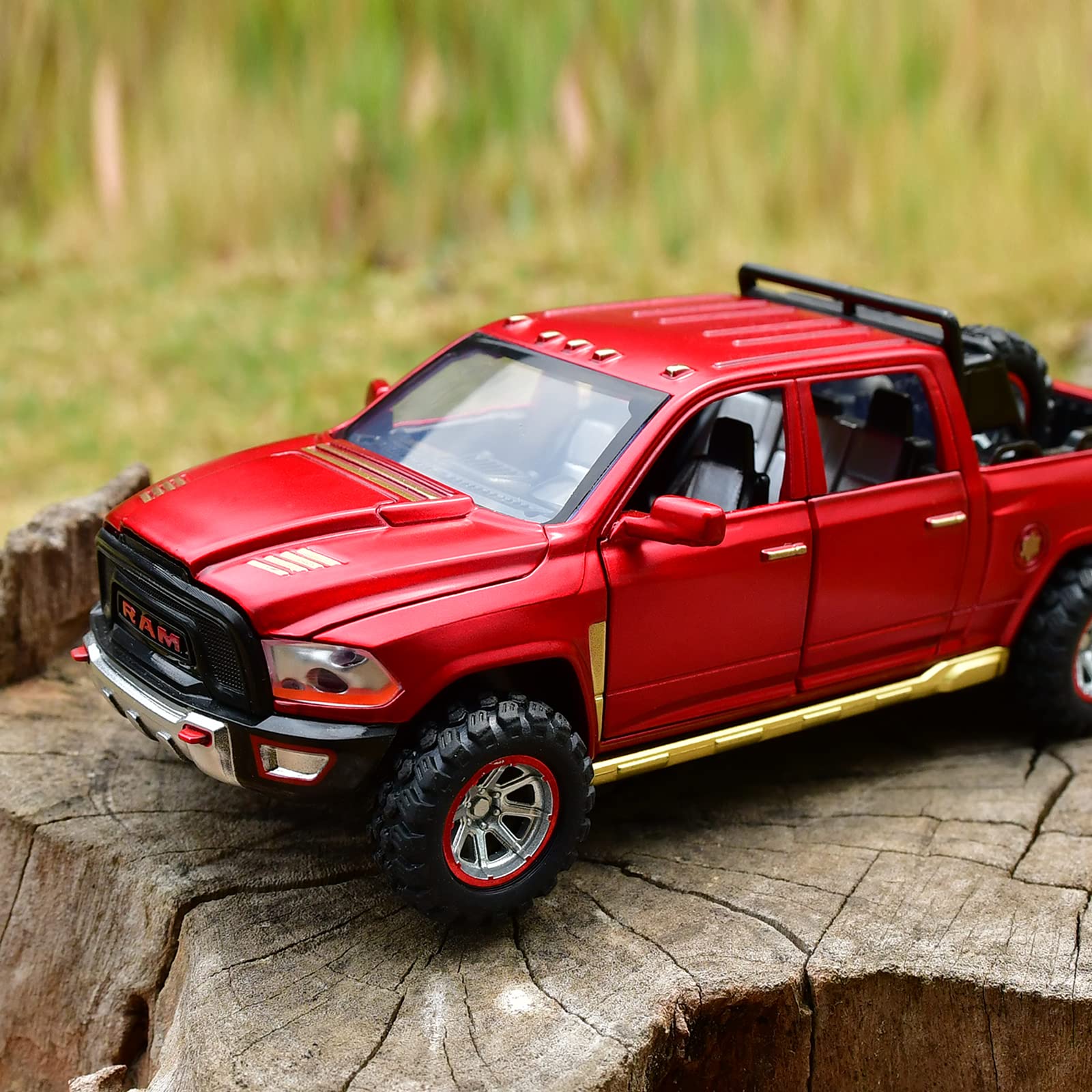 RAM 1500 Pickup Truck Toys for Boy Age 4-7 Diecast Metal Model Trucks Open Door Pull Back Toy Cars with Lights and Sound Gift for Kids 3-8 Years