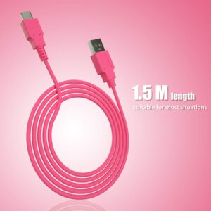 ECHZOVE Charger for Nintendo Switch, Charging Cable for Nintendo Switch OLED Model, Charger Cable for Nintendo Switch Pro Controllers - Pink (4.92ft)