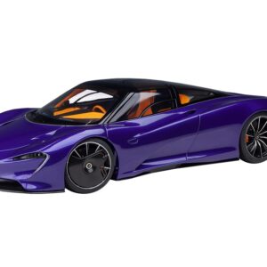 McLaren Speedtail Lantana Purple Metallic with Black Top and Yellow Interior and Suitcase Accessories 1/18 Model Car by Autoart 76089