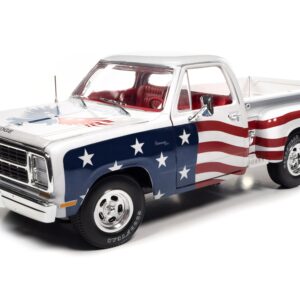 1980 D150 Adventurer Pickup Truck White with American Flag Graphics and Red Interior 1/18 Diecast Model Car by Auto World AW310