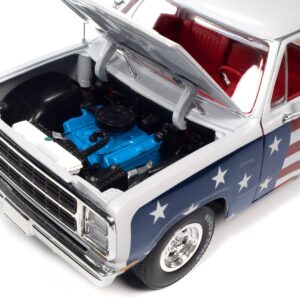 1980 D150 Adventurer Pickup Truck White with American Flag Graphics and Red Interior 1/18 Diecast Model Car by Auto World AW310