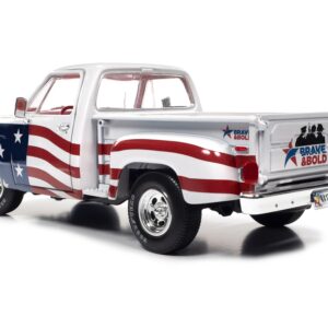 1980 D150 Adventurer Pickup Truck White with American Flag Graphics and Red Interior 1/18 Diecast Model Car by Auto World AW310