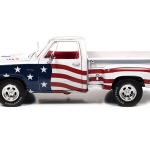 1980 D150 Adventurer Pickup Truck White with American Flag Graphics and Red Interior 1/18 Diecast Model Car by Auto World AW310