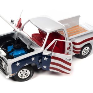 1980 D150 Adventurer Pickup Truck White with American Flag Graphics and Red Interior 1/18 Diecast Model Car by Auto World AW310