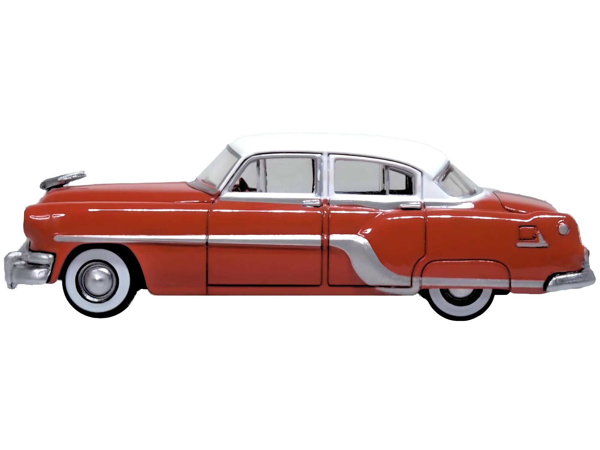 1954 Pontiac Chieftain 4 Door Coral Red with Winter White Top 1/87 (HO) Scale Diecast Model Car by Oxford Diecast 87PC54004