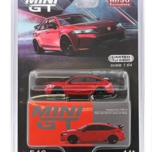 True Scale Miniatures Model Car Compatible with Honda Civic Type R Rallye 2023 W/Advan GT Wheel Red Limited Edition 1/64 Diecast Model Car MGT00546