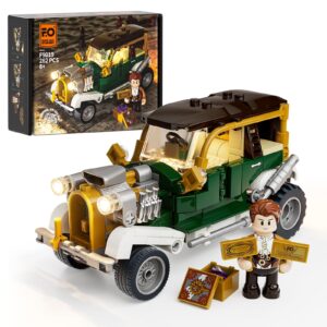 funwhole vintage-car lighting building-bricks set - steampunk vintage vehicle led light construction building model set 282 pcs for adults and teen