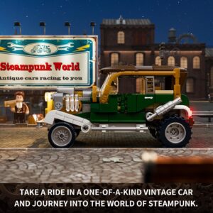 FUNWHOLE Vintage-Car Lighting Building-Bricks Set - Steampunk vintage vehicle LED Light Construction Building Model Set 282 Pcs for Adults and Teen