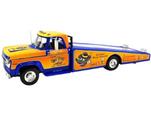 acme 1970 dodge d-300 ramp truck orange and blue with graphics the original rat trap limited edition to 332 pieces worldwide 1/18 diecast model car