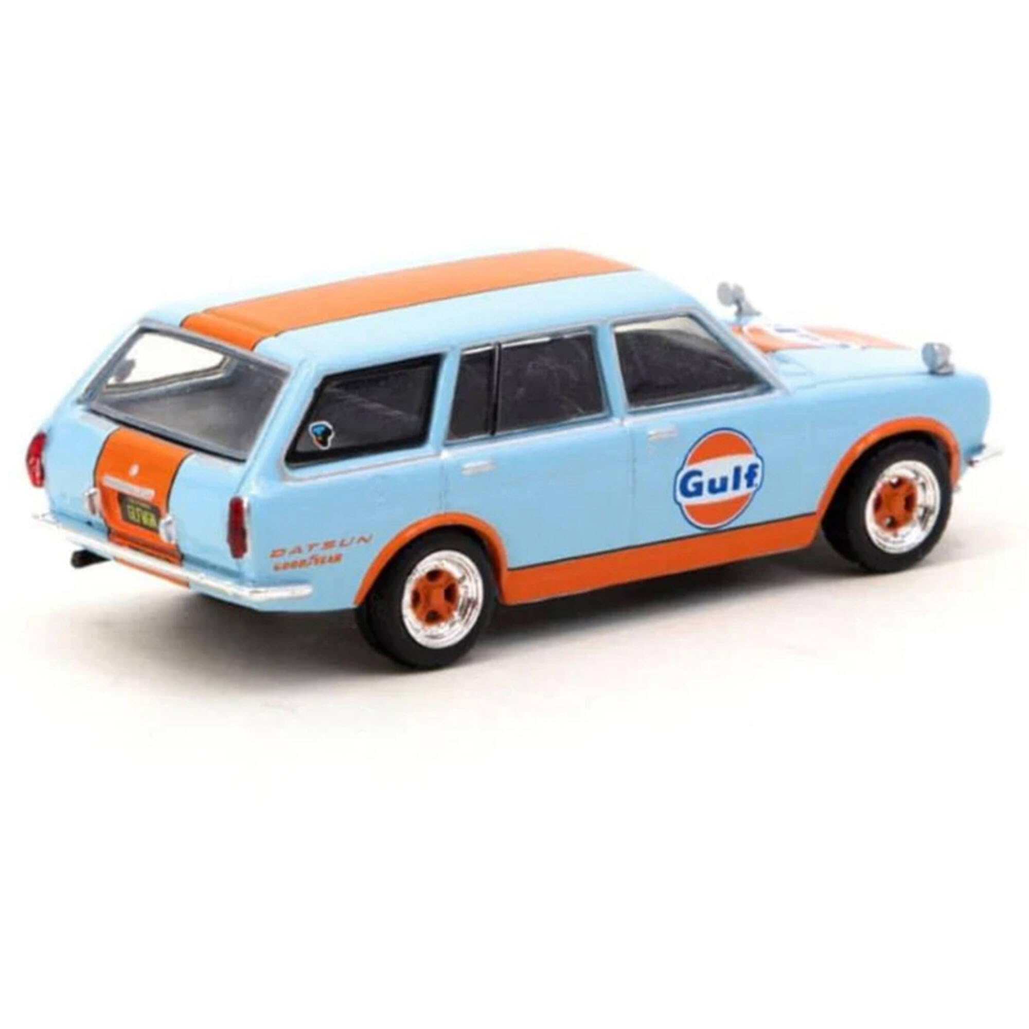 Tarmac Works Datsun Bluebird 510 Wagon Light Blue with Orange Stripes Gulf Oil Global64 Series 1/64 Diecast Model Car T64G-026-GULF