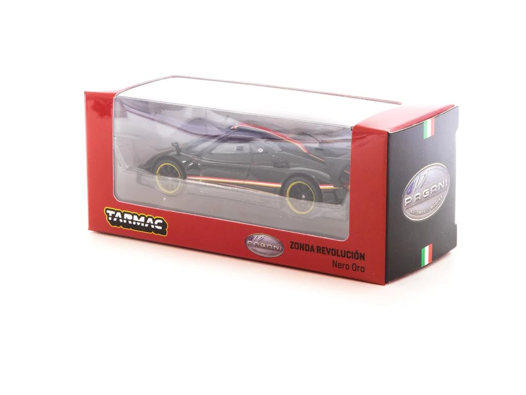 Tarmac Works Pagani Zonda Revolucion Nero Oro Black Metallic with Stripes Global64 Series 1/64 Diecast Model Car T64G-TL016-BK