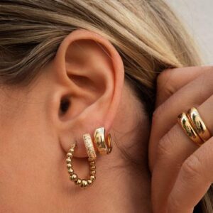 42 Pairs Gold Hoop Earrings Set for Women, Fashion Chunky Pearl Earrings Multipack Twisted Statement Earring Pack, Hypoallergenic Small Big Hoops Earrings for Birthday Party (Gold-42 pairs)