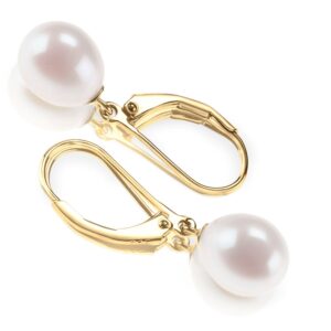 PAVOI 14K Yellow Gold Plated Freshwater Cultured Pearl Earrings Leverback Dangle Studs - Handpicked AAA Quality 6mm