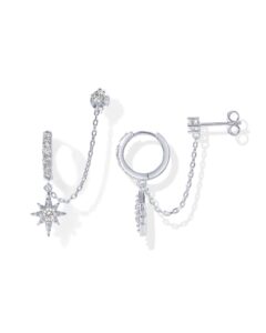 pavoi rhodium plated white gold star dangle huggie hoop chain cubic zirconia earrings for women