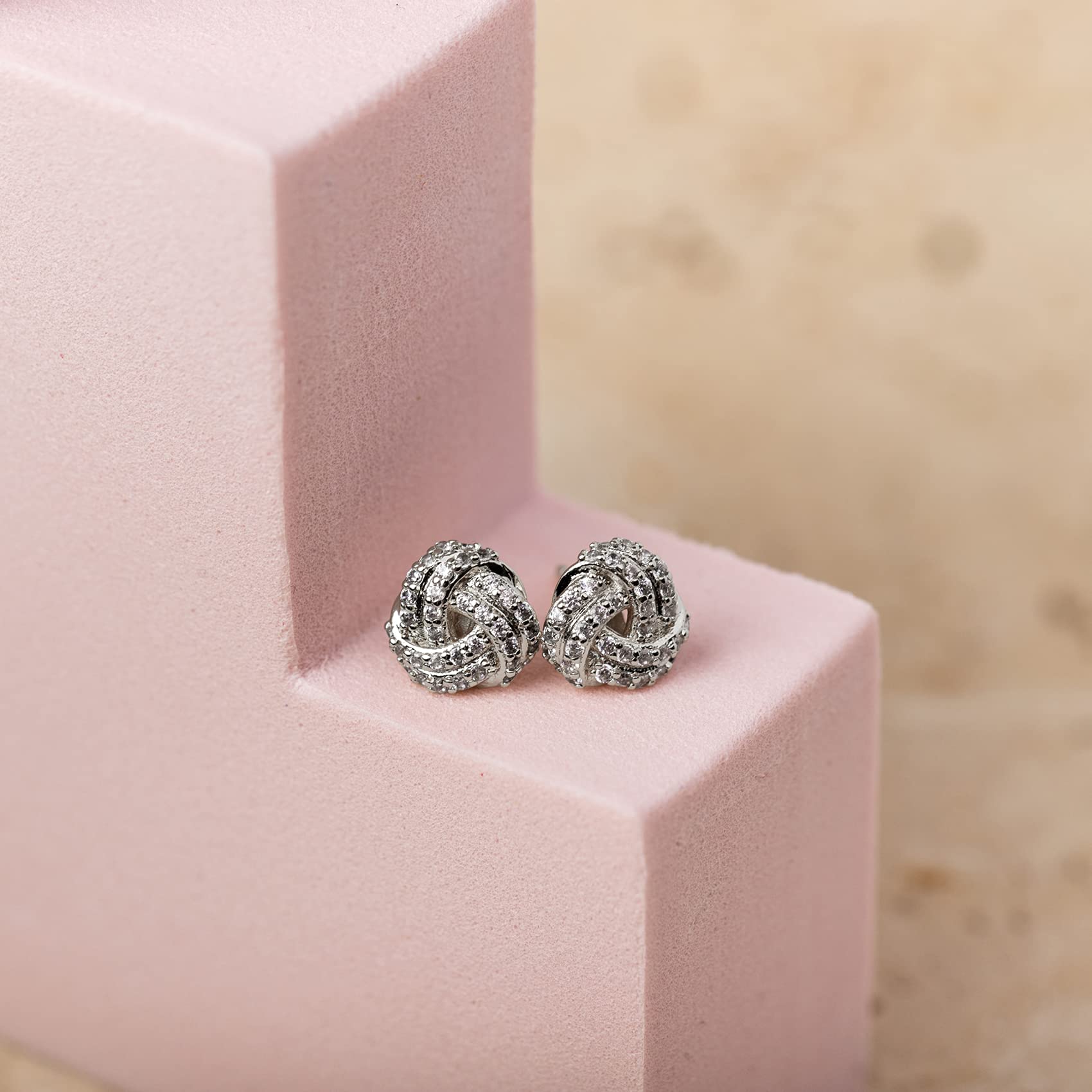 PAVOI Sterling Silver Cubic Zirconia Love Knot Stud Earrings, Plated in 14K White Gold