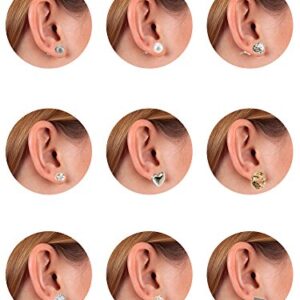 24 Pairs Stud Earrings Crystal Pearl Earring Set Ear Stud Jewelry for Women Men, Silver and Gold