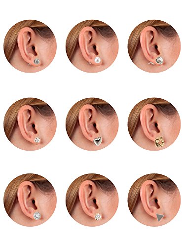 24 Pairs Stud Earrings Crystal Pearl Earring Set Ear Stud Jewelry for Women Men, Silver and Gold