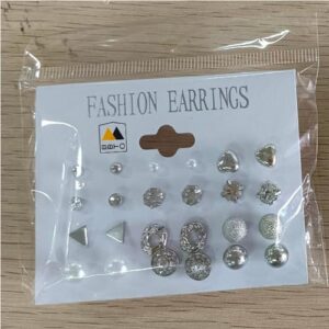 24 Pairs Stud Earrings Crystal Pearl Earring Set Ear Stud Jewelry for Women Men, Silver and Gold