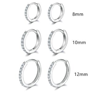 Sterling Silver Hoop Earrings | Sterling Silver Stud Earrings for Women - 6 Pairs Hypoallergenic Tiny Cubic Zirconia Stud Earrings Set & Cartilage Earring Hoops