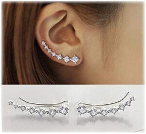 7 crystals ear cuffs hoop climber s925 sterling silver earrings hypoallergenic earring (white)