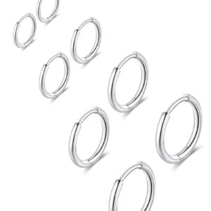 316L Surgical Stainless Steel Silver Hoop Earrings 6mm 8mm 10mm 12mm Huggie Hypoallergenic Cartilage Hoop Earrings Helix Lobes Hinged Sleeper Earrings For Women Men