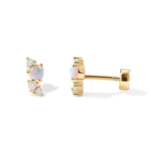 PAVOI 14K Yellow Gold Plated Solid 925 Sterling Silver Post Cubic Zirconia Flat Back Earrings for Women | Opal Cartilage Earring | Helix Piercing Jewelry | Small Stud Earrings