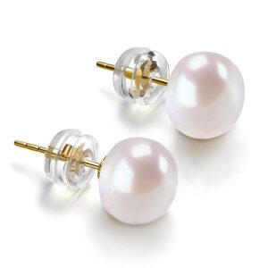 PAVOI 14K Gold Freshwater Cultured White Button Pearl Stud Earrings - 10.5-11mm