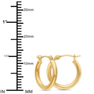 14k Yellow Gold Classic Real Gold Shiny Polished Hoop Earrings, Small Plain Round Gold Earrings Real Gold Tiny 14k Gold Extra Small Hoops 12mm (0.47 inch)