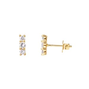 PAVOI 14K Gold Plated Sterling Silver Post Sparkling Elegance Cubic Zirconia Bar Earrings | Yellow Gold Earrings for Women