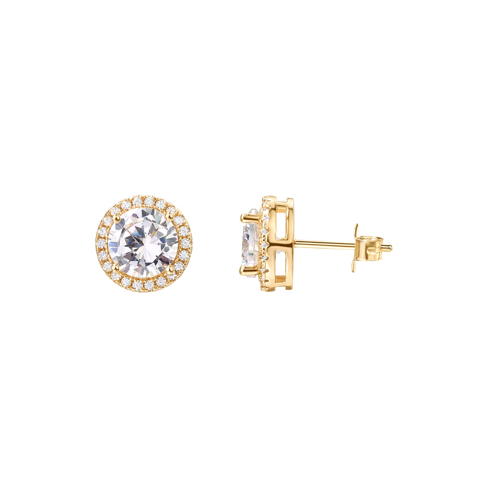 PAVOI 14K Gold Plated Sterling Silver Post Brilliant Round Faux Diamond Halo Earrings - Premium Cubic Zirconia in Yellow Gold