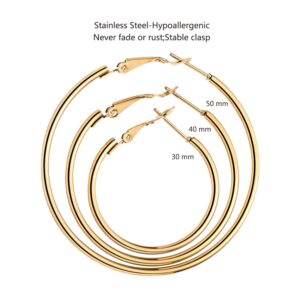 6 Pairs Stainless Steel gold silver Plated Hoop Earrings for Women, Hypoallergenic Hoops Women's Earrings Loop Earrings Set