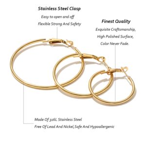 6 Pairs Stainless Steel gold silver Plated Hoop Earrings for Women, Hypoallergenic Hoops Women's Earrings Loop Earrings Set