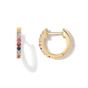 pavoi 14k gold plated sterling silver post huggies | cubic zirconia huggie earrings for women | multi colored stones, yellow gold