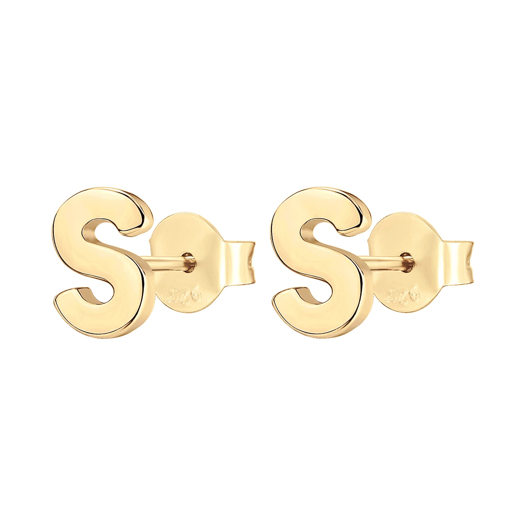 PAVOI 14K Yellow Gold Plated Sterling Silver Alphabet Letter Earrings | Initial Earrings | Letter S